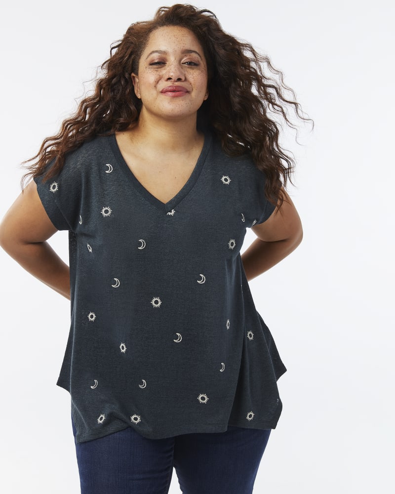 Front of plus size Nova High-Low Hem Embroidered Top by Cameo | Dia&Co | dia_product_style_image_id:160454